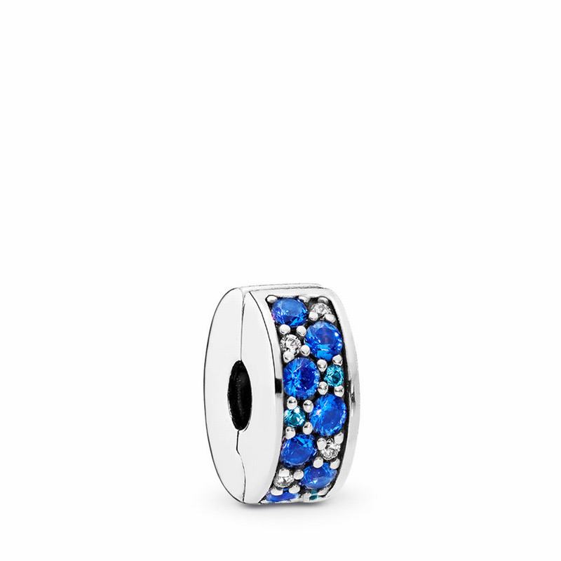 Pandora Mosaic Shining Elegance Clip Charm Ireland - Sterling Silver/Silicone/Blue/Mixed Stones/Cubi